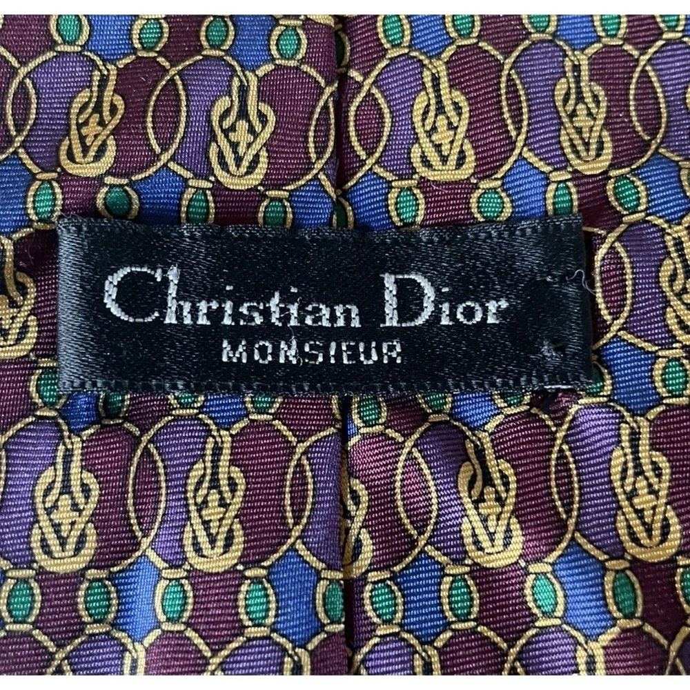 Christian Dior Monsieur 100% Silk Tie Geometric Print 3.75
